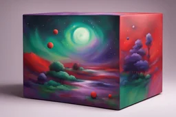 beautiful paintings of purple and green space on red rectangular box