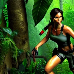 lara croft sweating in the jungle