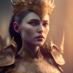 badass female queen of war, beautiful figure, wearing hyper detailed armor,extraordinary, sharp focus,macro lens, intricate filigree metal design, full body portrait, cinematic, unreal engine 5, 8k, hyper realistic. Volumetric lighting, unreal engine 5 ,hyper elegant,hyperphotorealistic, epic composition,bokeh, cinematic lighting, hyperphotomaximalist, masterpiece