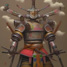 robot samurai, Ukiyo-e art, Colorful, vibrant, full of details