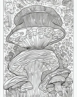 coloring book page, Generate mushroom world. clean and simple line art