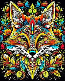 colourful fox ANIMAL Book cover for Adults, mandala, flower,