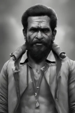 a portrait of rough dude from Mumbai india, cyborg , incredibly sharp & detailed, cinematic, vintage , cigarette in hand