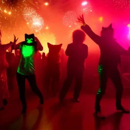 Creepy photo of new years eve rave cats dancing