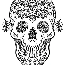 Coloring page for beginers, with skull, very Bold outlines and white background, cartoon style, minimal number of elements, very simple, not very detailed