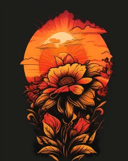 retro sunset flower for T-Shirt design