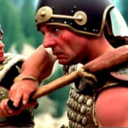 roman soldier girl fighting the barbarians, 80 movie style