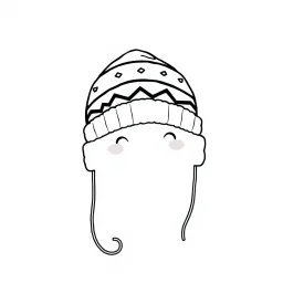 A black and white cute drawing of winter hat, only outline, white background