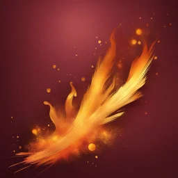 Hyper Realistic Glowing-Golden-Groovy-Brush-Strokes on Maroon-&-Orange-background with fire-embers on it