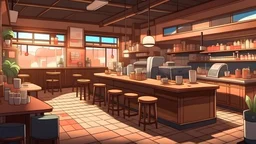 Anime Style Coffee Shop wide view