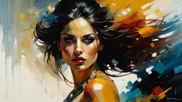 portrait of a woman warrior :: Robert McGinnis + Jeremy Mann + Carn Griffiths + Leonid Afremov, clear contours, detailed