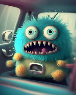 cute monster in car