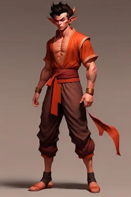 Full Body, Male Tiefling Body like Goku, monk, street outfit