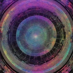 a psychedelic quantum field, fractal [Shattered Image by multiple bands of collage, distorted colours, double exposed: The Electronic Revolution by William S. Burroughs (1970)]