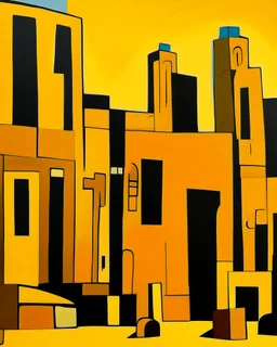 Golden yellow ancient ruins in daylight painted by Stuart Davis