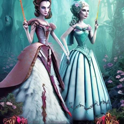 extrem tim burton style of the evil stepsisters, sharp focus, beautiful eyes