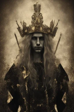 Realistic anime black metal corpsepaint god with golden crown