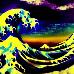 The great wave of kanagawa painted with clouds of colours, Sailship,storm,mount fuji, by Van Gogh, 8k