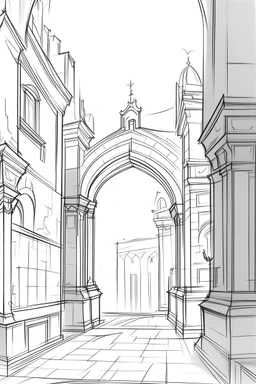 The drawing style needs to be more lively and realistic. Also, I didn't see a banner hanging from the archway