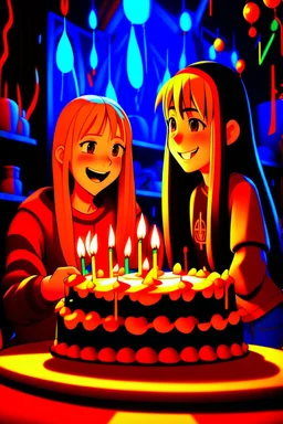 çizgi romandoğum günü kutlayan 2 kız