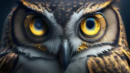 owl with human eyes cinematic lighting