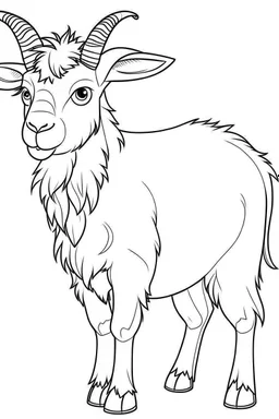 coloring page for kids, goat , cartoon style, thick outline, low details, no shading, no color