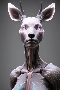 Skinwalker humanoid deer alien, Sharp, Mosaic, chintzy colors, Medicalcore, Xray lighting, ultra realistic, photorealistic, octane render, unreal engine, hyper detailed, volumetric lighting, hdr, octane render, fantasy 4k 8K