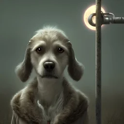 sad, abandoned, miserable dog tied to a pole on a lonely highway, a robed Grim Reaper behind dog, 8k resolution, high-quality, fine-detail, iridescent, intricate, digital art, detailed matte, volumetric lighting, illustration, 3D octane render, brian froud, howard lyon, selina french, anna dittmann, annie stokes, lisa parker, greg rutowski