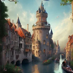 A magical gothic little town of witches with a castle and canals Nick Harris style