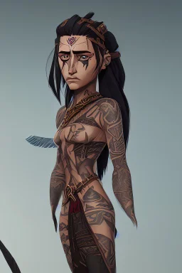 long haired warrior with tribal tattoos