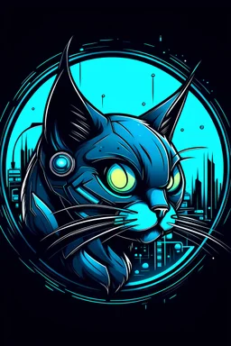 logo of cyberpunk cat in the moonlight for a company that deals with software