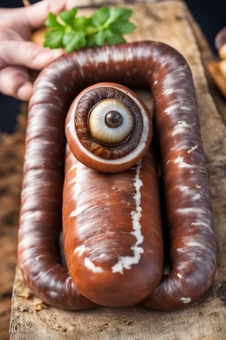 Stonking great sausage with a snail shell and huge eyes