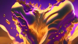 a giant of chest melting gold, purple tones, dreamy, psychedelic, 4k, sharp focus, volumetrics, trippy background