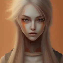 Fantasy setting, woman, two hues of hair, orange and white, more white hair, more orange hair