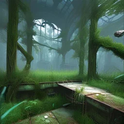 Overgrown, abandoned, interior