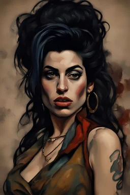 amy winehouse close up slim beauty woman with lover, egon schiele oil paint" detailed matte painting, deep color, fantastical, intricate detail, splash screen, complementary colors, fantasy concept art, 8k resolution trending on Artstation Unreal Engine 5