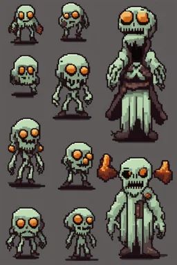 cute pixel undead soul sprite sheet for animation (idle, run, jump movement)