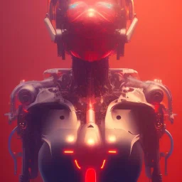 A beautiful portrait of a cyborg bird red color scheme, high key lighting, volumetric light high details psychedelic background