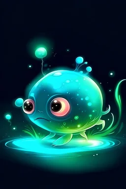 Cartoon Underwater bioluminescent cute tiny creature, macro art