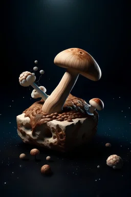 old hammer with mushrooms growing out of it floating in space