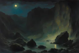 Night, mountains, rocks, rodolphe wytsman impressionism paintings