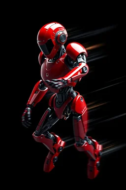A hyper-realistic 3D Dynamic motion, intense jet black, pure black, deep shadows. A dazzling red droid mechanic, sleek metallic body, precise joints. Digital painting, futuristic robot, blurred lines, action poses