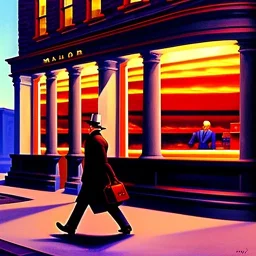 a man crossing a street by painter Edward Hopper