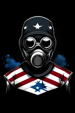 character and black chemistry mask and A shirt with the American flag on it