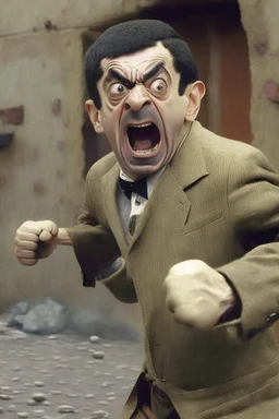 mr bean as rocky, fight scene, taking a hit