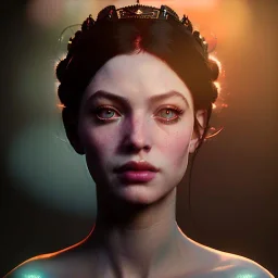 A portrait of a beautiful queen of Faery, atmospheric, realistic, unreal engine, cinematic lighting neon, octane render.