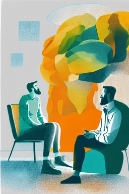 Person in therapy, talking with his terapista digital illustration color full with white backgound