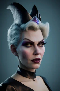 Hannah Waddingham as evil queen in black leather, busty, cleavage, volouptous, rebecca Welton, angry, stern look. character design by cory loftis, fenghua zhong, ryohei hase, ismail inceoglu and ruan jia. unreal engine 5, artistic lighting, highly detailed, photorealistic, fantasy