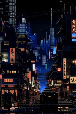 Tokyo, cyberpunk, pixel art style, dramatic lighting, pixel art