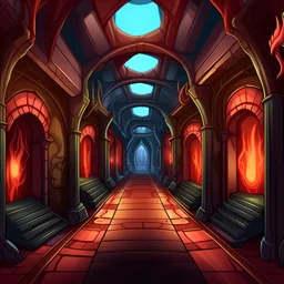 fantasy cartoon hellscape arena hallway